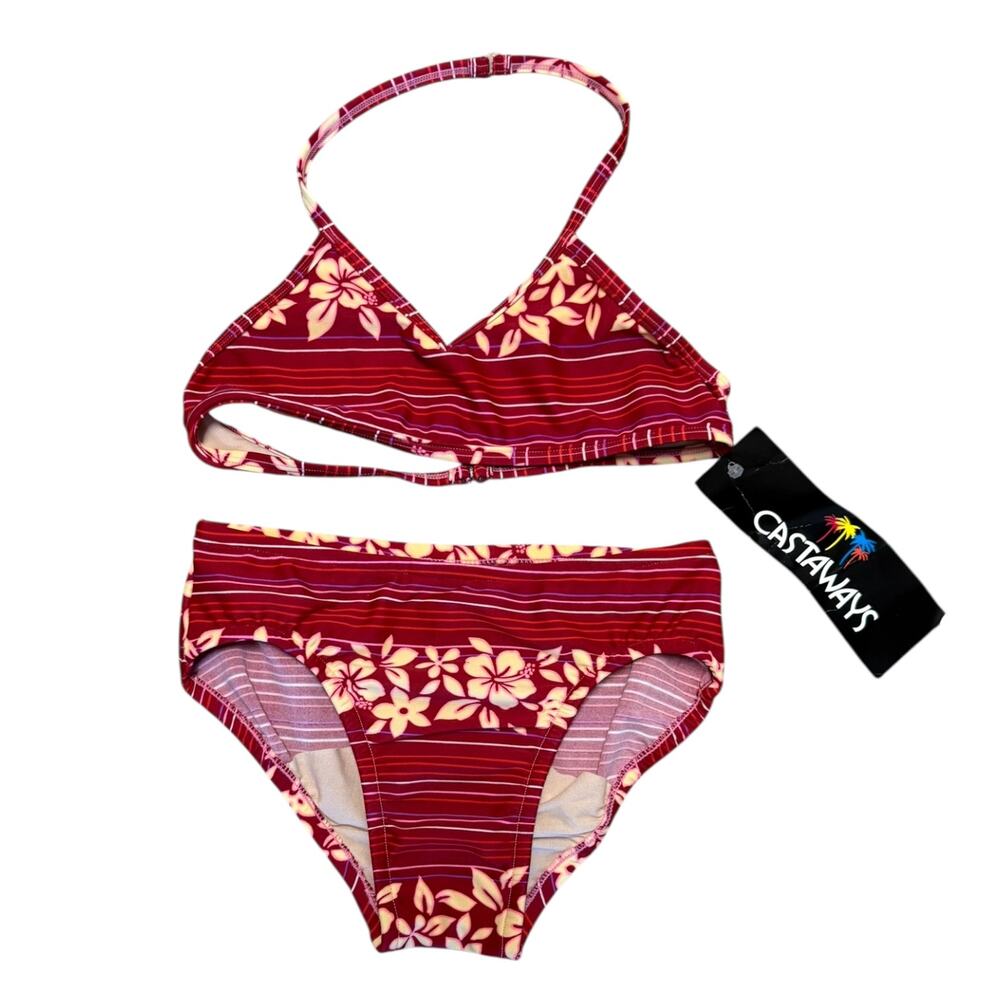Castaways Girls Pink Hawaiian Floral Print Bikini Size Medium